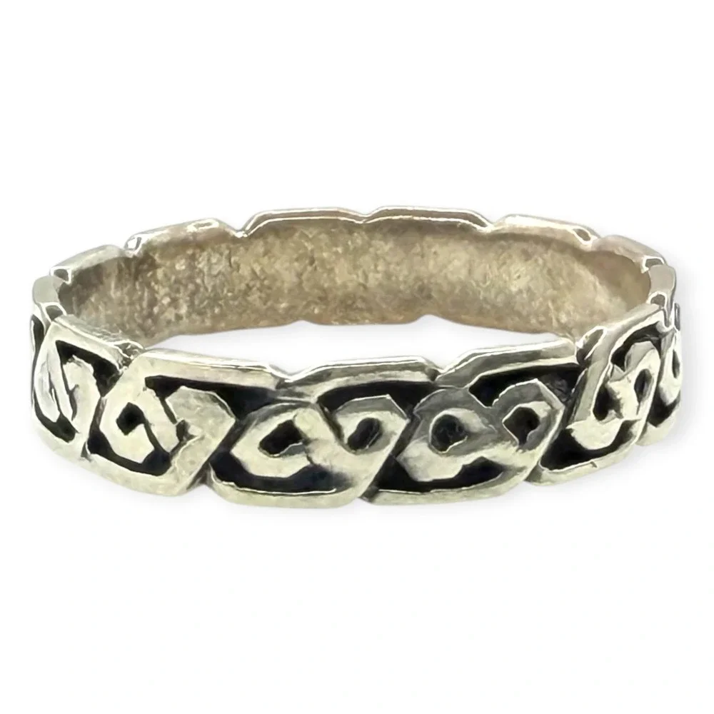Vintage Band Ring 925 Sterling Silver Size 14 Silver Celtic Knot